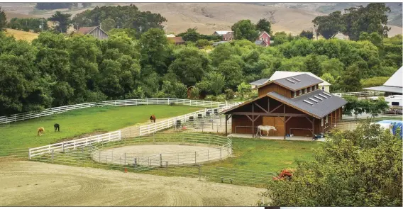  ??  ?? Placing the dry lot somewhere close to the barn will make it more convenient for feeding and other chores, as well as for keeping an eye on your horse.