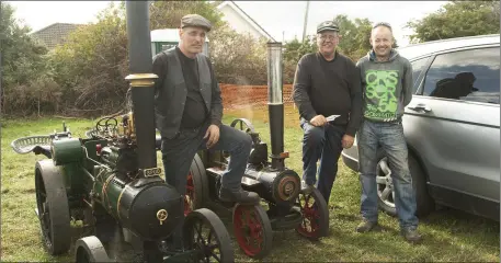  ??  ?? Fergal Roche and Seamus Banville with his son, Philip O’Gorman at the very first Coolgreany Vintage Day.