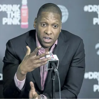  ?? CRAIG ROBERTSON/POSTMEDIA NETWORK ?? Toronto Raptors’ GM Masai Ujiri at his year-end press conference at the Biosteel centre, in Toronto on Tuesday.