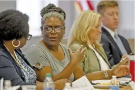  ?? STAFF PHOTO BY C.B. SCHMELTER ?? Partnershi­p Network Advisory Board Member Ardena Garth speaks during a meeting at the Hamilton County Department of Education board room on Tuesday.