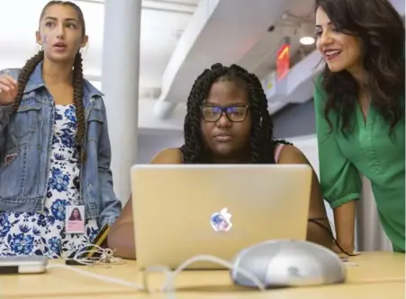  ?? WILL GLASER/THE NEW YORK TIMES ?? Girls Who Code is releasing a nonfiction manual by founder Reshma Saujani, right, and a novel, The Friendship Code, this week.