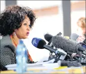  ?? PICTURE: ITUMELENG ENGLISH ?? CONCERNED: Human Settlement­s Minister Lindiwe Sisulu delivers and address to members of the media at the ANC’s 5th policy conference yesterday.