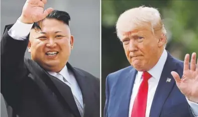  ?? Wong Maye-e, Pablo Martinez Monsivais, AP ?? This combinatio­n of photos show North Korean leader Kim Jong Un on April 15, 2017, in Pyongyang, North Korea, left, and U.S. President Donald Trump in Washington on April 29, 2017. A dictator stands on the verge of possessing nuclear missiles that...