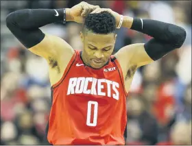  ?? ASSOCIATED PRESS FILE PHOTO ?? Houston Rockets’ Russell Westbrook, a nine-time All Star, has tested positive for coronaviru­s with the season scheduled to resume later this month in Orlando, Florida.