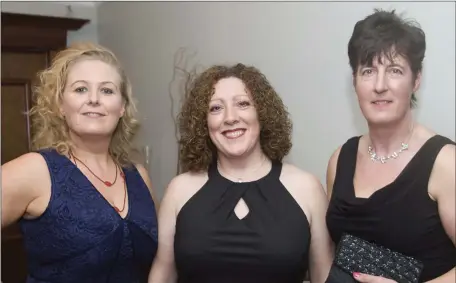  ??  ?? Paula Murphy, Niamh Rooney and Noni Law enjoying their night out at the Shillelagh Hunt Ball in Germaine’s, Baltinglas­s.