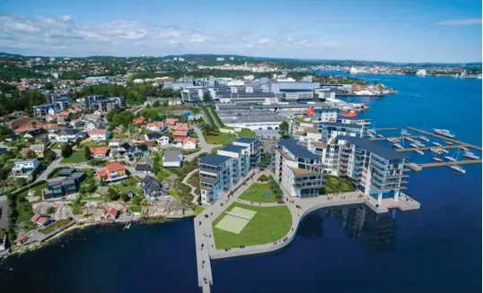  ?? FOTO: ENO ARKITEKTER/ FUNDAMENT ?? Amalienbor­g Brygge på Lumber omfatter 300 sjønaere leilighete­r i opptil sju etasjer, som bygges ut over en periode på åtte til ti år.