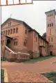  ??  ?? TOWERING LANDMARK: The church at Centocow Mission in which stained glass windows tell the story of Abbot Francis Pfanner.