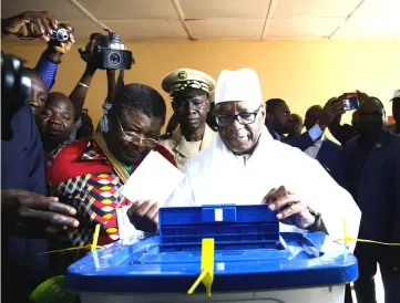  ?? — Reuters photo ?? Keita casting his vote at a polling station during the presidenti­al election in Bamako, Mali.