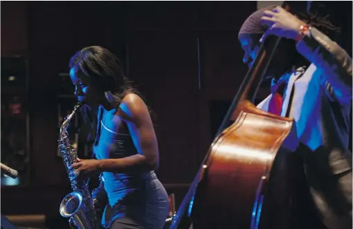  ?? MICHAEL LOCCISANO/ GETTY IMAGES ?? Musicians Tia Fuller and Ben Williams perform during the Montreal Jazz Festival press preview at B. B. King Blues Club & Grill in April in New York City. The annual summer event, which this year will feature Aretha Franklin and Wynton Marsalis, is one...