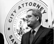  ?? AP Photo/Marcio Jose Sanchez ?? In this 2017, file photo, San Francisco City Attorney Dennis Herrera listens to questions during a press conference at City Hall in San Francisco.