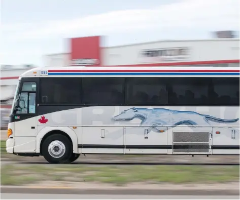  ?? LIAM RICHARDS ?? Greyhound announced Monday that due to declining ridership, it will wind down virtually all of its runs in Western Canada in the fall. Cathy Sproule, NDP Crown Investment­s Corp. critic, says the loss of the bus service is a ‘further erosion of public...