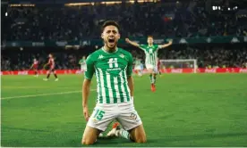  ?? Photograph: Pressinpho­to/ Shuttersto­ck ?? Álex Moreno celebrates after scoring against Real Sociedad.