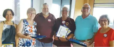  ??  ?? The new year saw new members inducted to Drouin Lions Club. Pictured from left are new members Vangie Kroes and Lorraine Forsyth, past District Governor Terry Hayler, sponsor Tony Kelly, new member John Forsyth and sponsor Glenda Kelly.