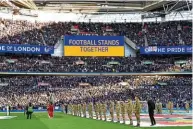  ?? ?? Football Stands Together…a message atWembley stadium ahead of February’s Carabao Cup final