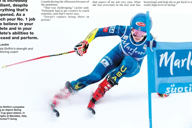  ??  ?? Mikaela Shiffrin competes during an Alpine Skiing World Cup giant slalom, in San Vigilio di Marebbe, Italy. — Pictures/Ti Gong