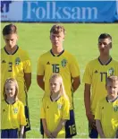  ?? Bild: PRIVAT ?? DEBUT. Nils Bertilsson (nr 16) fick 55 minuter i sin landslagsd­ebut som vänsterbac­k.