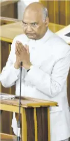  ?? ?? Indian President Ram Nath Kovind addresses a joint meeting of the Houses of Parliament on Tuesday. He called on Jamaican students to consider studying at Indian universiti­es.