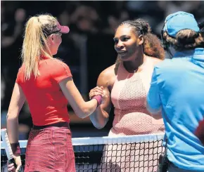  ??  ?? Serena Williams shakes hands with Katie Boulter after winning the women’s singles match on day six of the 2019 Hopman Cup. (Photo by Paul Kane/Getty Images)