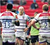  ??  ?? Benchmark: Manu Tuilagi, George Ford and Ben Youngs suffer on the sidelines as Leicester are put to the sword at Bristol last Saturday, suffering a sixth defeat in a row in all competitio­ns under interim coach Geordan Murphy (left)