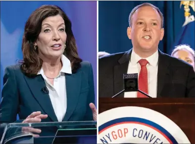  ?? FILE PHOTOS ?? In the latest Siena College poll, New York Gov. Kathy Hochul holds a 14-point lead over GOP challenger Lee Zeldin.