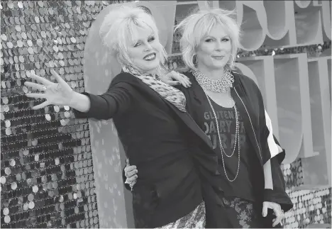  ?? JOEL RYAN/INVISION/THE ASSOCIATED PRESS ?? Joanna Lumley, left, and Jennifer Saunders assume their Absolutely Fabulous roles with ease after so many years of portraying the infamous party-loving duo on the small screen and now in Absolutely Fabulous: The Movie.