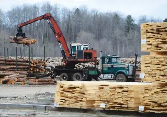  ?? CP PHOTO ?? Logs are unloaded at Murray Brothers Lumber Company woodlot in Madawaska, Ont. Canada has launched a widerangin­g attack against U.S. trade practices in a broad internatio­nal complaint over American use of punitive duties.