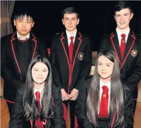  ??  ?? High five Gaining A grades in their National 5’s to win SQA Awards were Junhua Lin, Joshua McCormick, Samson Taylor, Emma O’Brien and Melissa Ross
