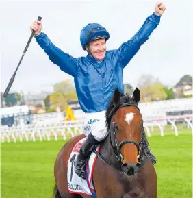  ?? Getty Images ?? Pat Cosgrave celebrates his win on Best Solution.