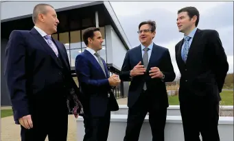  ?? Photo by Domnick Walsh ?? Dave Hodgson, Centra Pharma; Martin Shanahan, IDA CEO; Alwyn Smit, CEO Central Pharma and Brendan Griffin TD at the jobs announceme­nt in 2018.