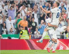  ?? AFP ?? Real Madrid’s Toni Kroos gestures to the fans after scoring against Celta Vigo.