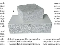  ??  ?? 2
1 LIVIANO. El peso de los paneles es seis veces menor que la mamposterí­a.
2 AISLANTE. el núcleo tiene perlas de EPS.