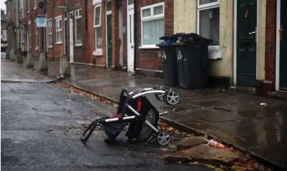  ?? Photograph: Oli Scarff/AFP/Getty ?? A discarded pushchair lies in a street in Rotherham, South Yorkshire. An inquiry in 2014 revealed that 1,400 minors were sexually abused in the British town over a 16-year period and blamed local authoritie­s for failing to act.