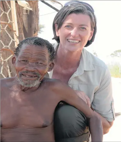  ??  ?? A MATTER OF TRUST: Dawid Kruiper and author Patricia Glyn journeyed through the Kalahari to release Dawid’s secret to his sons.