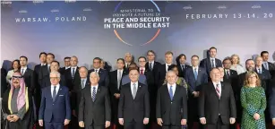  ?? (Amos Ben-Gershom/GPO) ?? PRIME MINISTER Benjamin Netanyahu joins world leaders at the Ministeria­l to Promote a Future of Peace and Security in the Middle East, in Warsaw, yesterday.