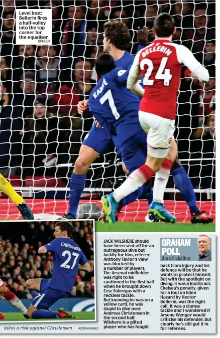  ?? BPI/REX ACTION IMAGES ?? Level best: Bellerin fires a half-volley into the top corner for the equaliser