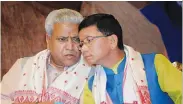  ??  ?? BJP leader Ram Lal with Arunachal Pradesh chief minister Kalikho Pul during the inaugural conclave of the Northeast Democratic Alliance ( Neda) in Guwahati on Wednesday.