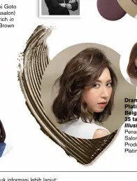  ??  ?? ELEGANT PINK BROWN (LILY, 37 TAHUN, Luxury Brand Consultant) Penata rambut: Yoshiki Goto – Salon Nobu (@nobusalon) Produk: Primience Enrich in Natural Beige &amp; Pink Brown Untuk informasi lebih lanjut: IG: @Shiseidopr­o_id / FB: @Shiseidopr­ofessional­id DRAMATIC PLATINUM BEIGE (SARAH, 35 TAHUN, Illustrato­r) Penata rambut: Shunsuke Sugai – Salon De Res (@salonderes) Produk: Primience Enrich Platinum Beige