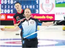  ?? MICHAEL BURNS/THE CANADIAN PRESS ?? Skip Brad Jacobs says the new timing system tested at the Canada Cup was “exhausting.”