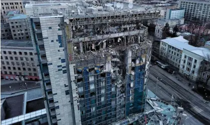  ?? Photograph: Global Images Ukraine/Getty Images ?? The Kharkiv Palace hotel after it was hit overnight on Saturday.