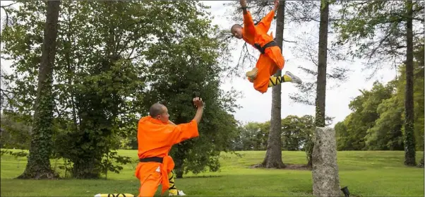  ??  ?? Authentic Shaolin Masters Master Zheng and Master Jinlei Wang arrived to Ireland from the Henan Province in China for a three month residency at Monart Destinatio­n Spa in Wexford where they will showcase of Shaolin Culture.