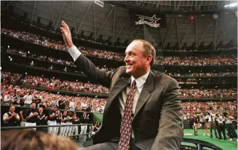  ?? Houston Chronicle file ?? Always a fan favorite in Houston, Nolan Ryan had his number retired during a ceremony at the Astrodome on Sept. 29, 1996. The Astros made Ryan baseball’s first million-dollar man.