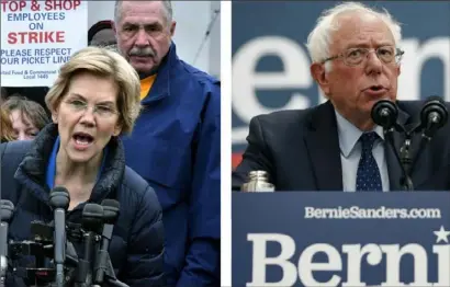  ?? Associated Press ?? Sens. Elizabeth Warren and Bernie Sanders have both proposed making public college free.