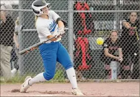  ?? Lori Van Buren / Times Union ?? Ichabod Crane’s Ava Heffner had a home run, double and single in the Class B softball final Thursday against Glens Falls, driving in three runs.