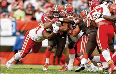  ?? GETTY IMAGES ?? Former University of Georgia running back Nick Chubb has become the Cleveland Browns’ workhorse since Carlos Hyde was traded, carrying 58 times over the past three games.