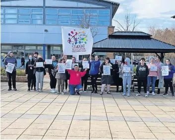  ?? ?? Rallying cry West Lothian College Student Associatio­n held a rally at the college campus