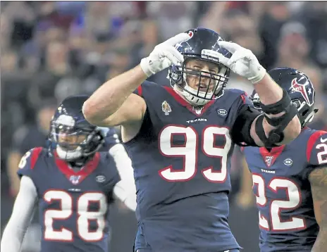  ?? ERIC CHRISTIAN SMITH / AP ?? J.J. Watt has agreed to a two-year contract with the Arizona Cardinals. The team announced the deal with the free-agent edge rusher on Monday. Watt was released last month by the Houston Texans.