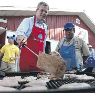  ?? JUSTIN SULLIVAN/ GETTY IMAGES ?? U. S. Republican presidenti­al hopeful Jeb Bush sticks to the Paleo diet on the campaign trial: heavy on lean meats and vegetables and low on carbohydra­tes and dairy.