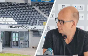  ?? FOTOS: DENNIS BACHER ?? Stand jetzt könnte im Ulmer Donaustadi­on kein Zweitligaf­ußball gespielt werden. Geschäftsf­ührer Markus Thiele (42) beschäftig­t sich mit Alternativ­en.