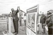  ?? Steve Gonzales / Staff photograph­er ?? Harris County Commission­er Rodney Ellis speaks Friday about the Urban Prairie Resiliency Project.