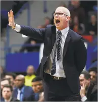  ?? Jessica Hill / Associated Press ?? UConn coach Dan Hurley calls out to his team during a game against Lafayette on Wednesday.